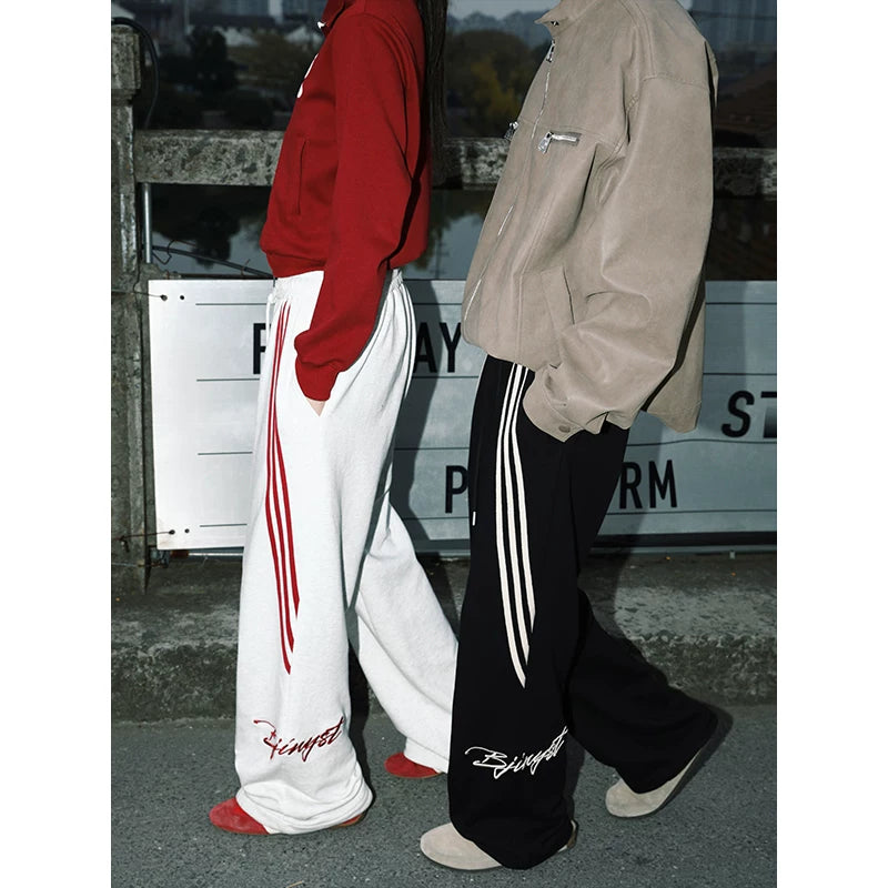 MANYSTON American retro three bar casual versatile pants men's spring and autumn straight leg loose sports sweatpants