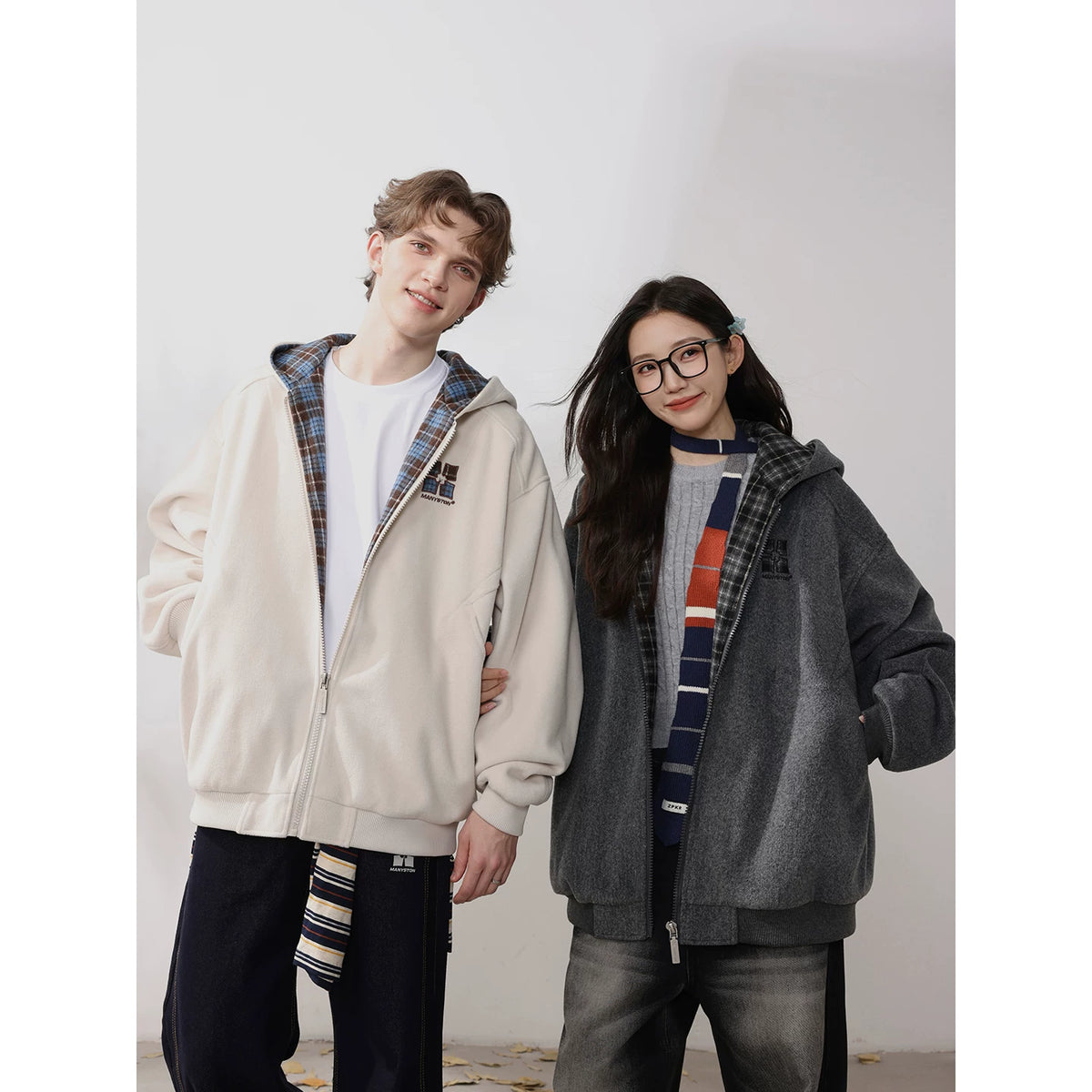 MANYSTON American style fleece hooded cardigan jacket for men's autumn and winter trendy brand teenagers, cotton padded thick jacket