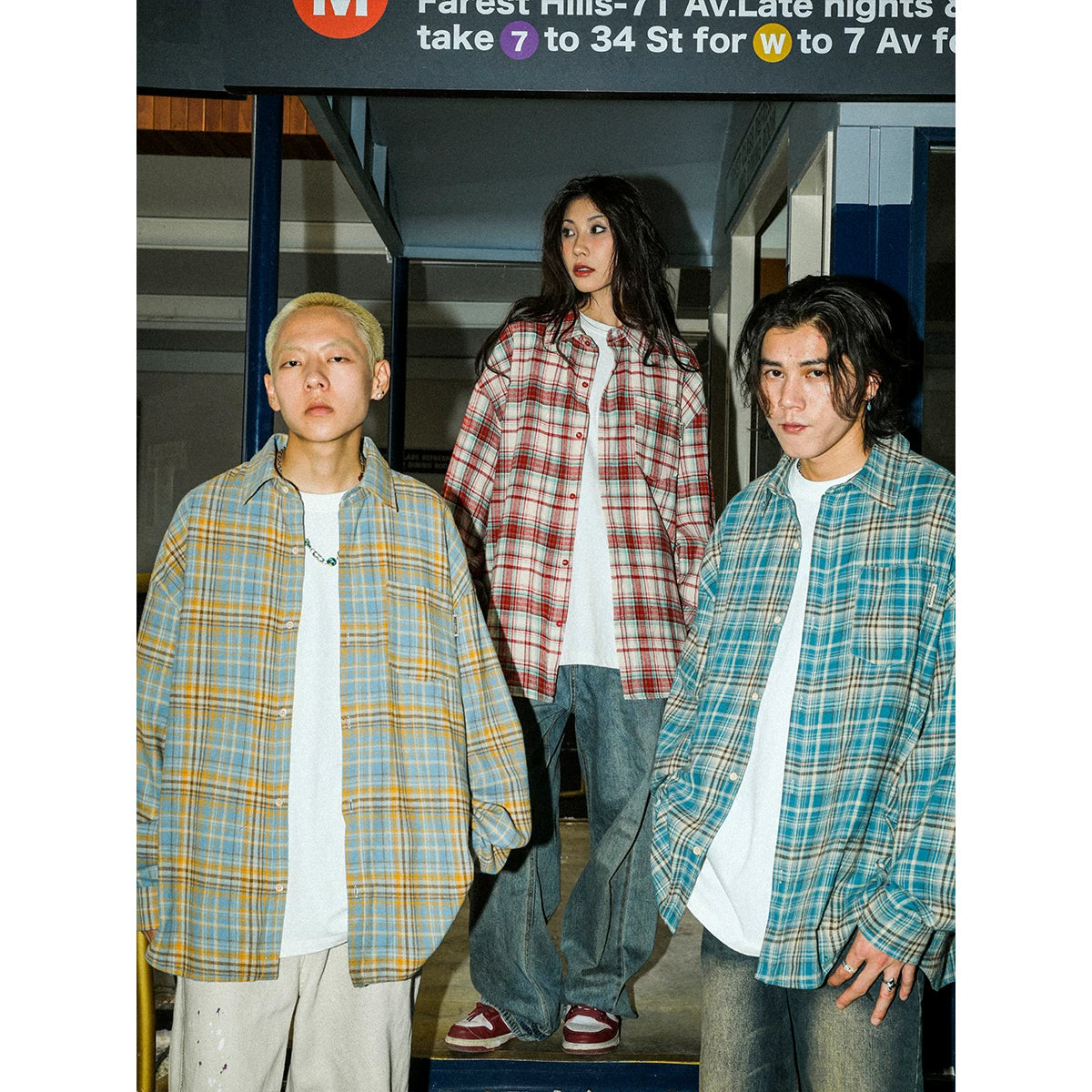 American retro checkered shirt, pure cotton summer casual shirt, MANYSTON cool and stylish inch shirt, blue checkered men's shirt