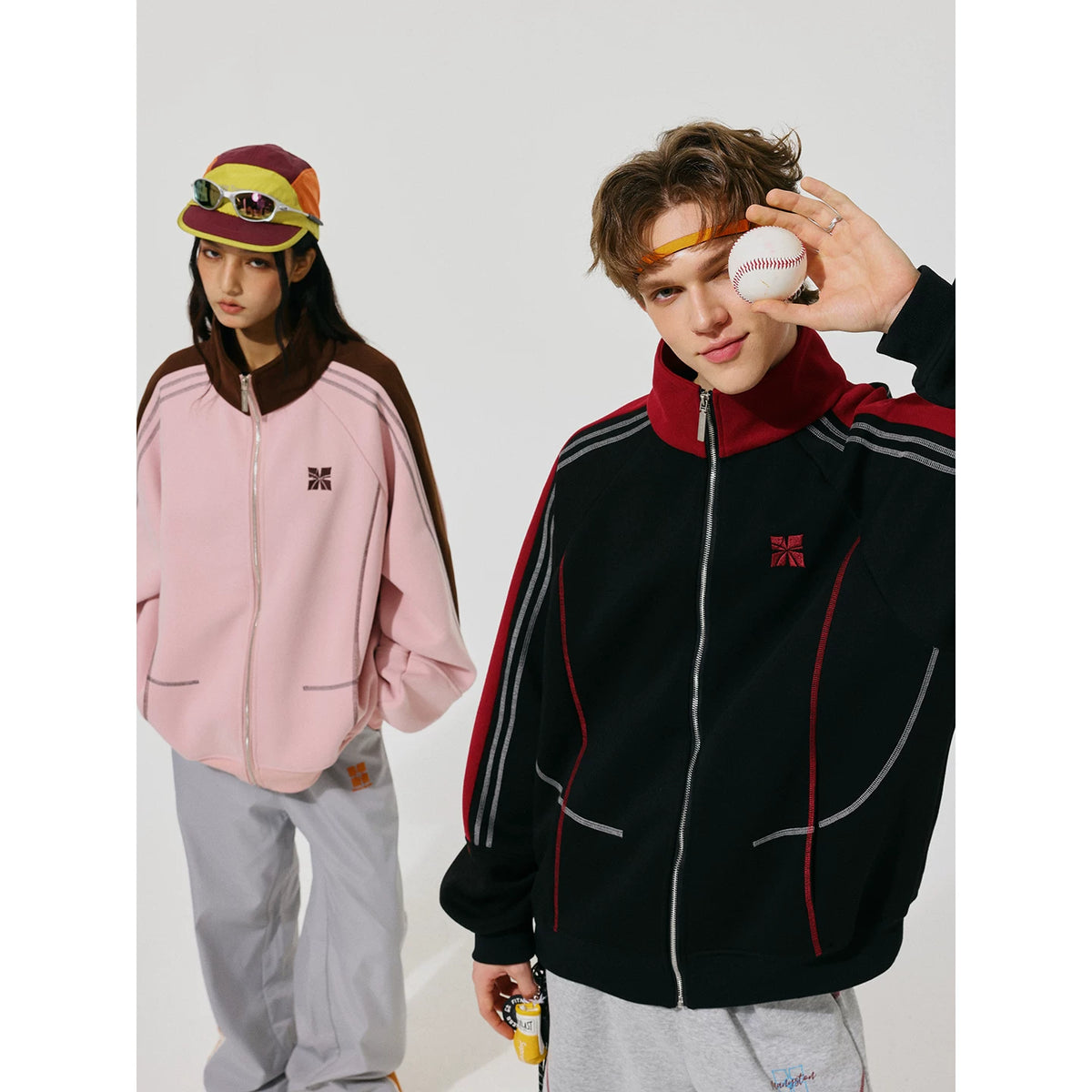 Absolute Same Style MANYSTON American Trendy Brand Color Contrasting Stand Collar Jacket Spring and Autumn Loose Casual Top Coat