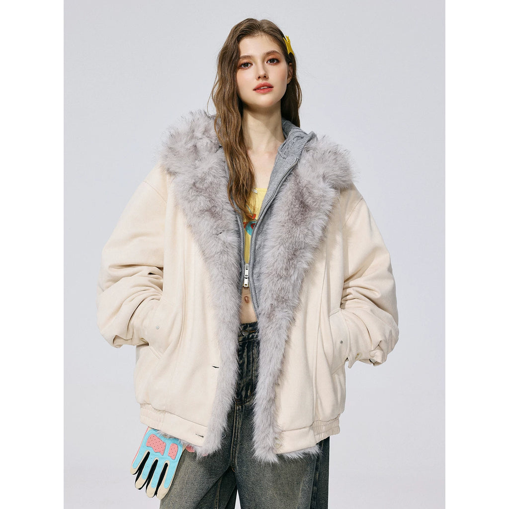 Nine tailed same style MANYSTON American retro fur collar cotton jacket men's winter couple warm cotton jacket