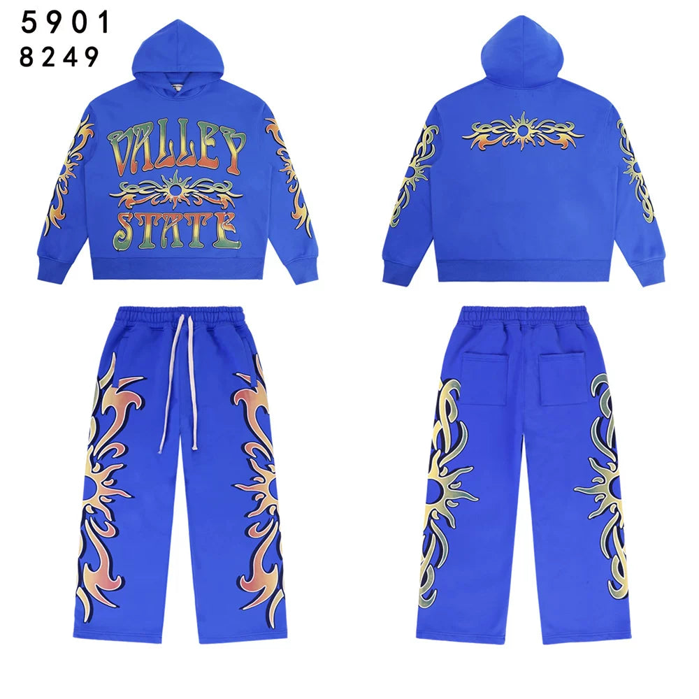 Vale Forever Valley letter logo print, trendy high street casual hooded sweatshirt pants set