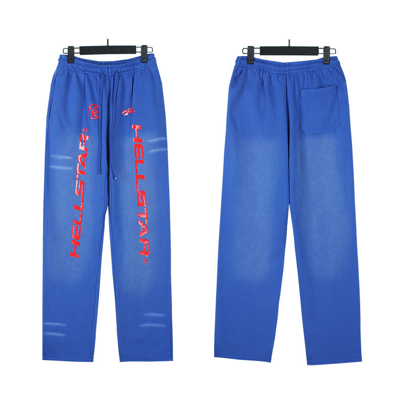 Cross border Fashion Hellstar Washed Retro Hip Hop American Street Printed Casual Cotton Pants Bathroom Pants