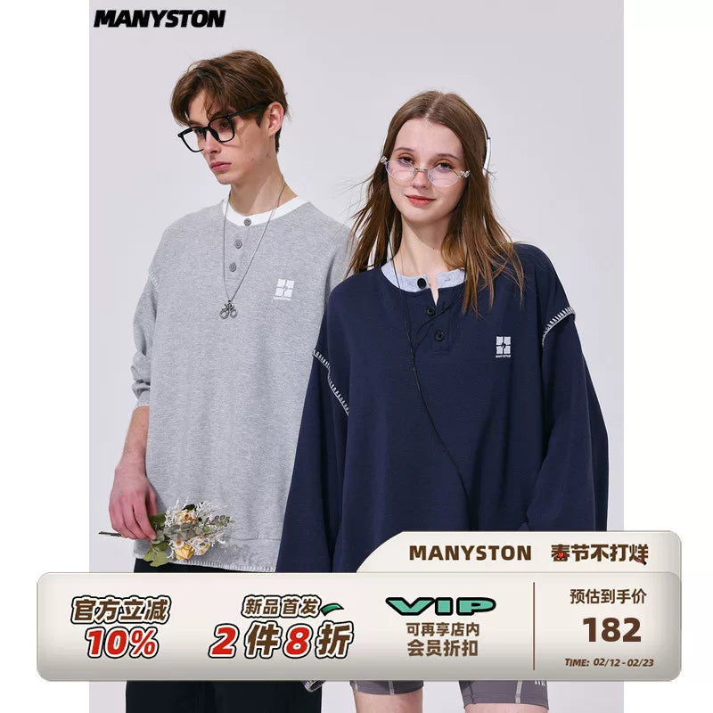 MANYSTON American High Street Youth Hoodie Men's Spring Trendy Brand Couple Interior Casual Long Sleeve T-shirt