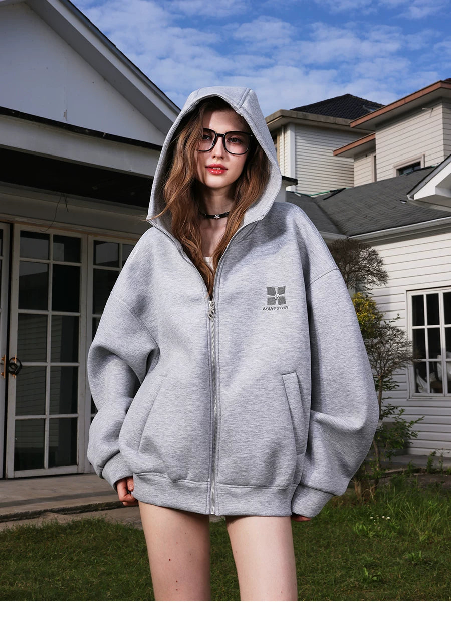 Qiyu's same style MANYSTON American fashion brand hooded cardigan sweatshirt men's spring and autumn couple outfit jacket