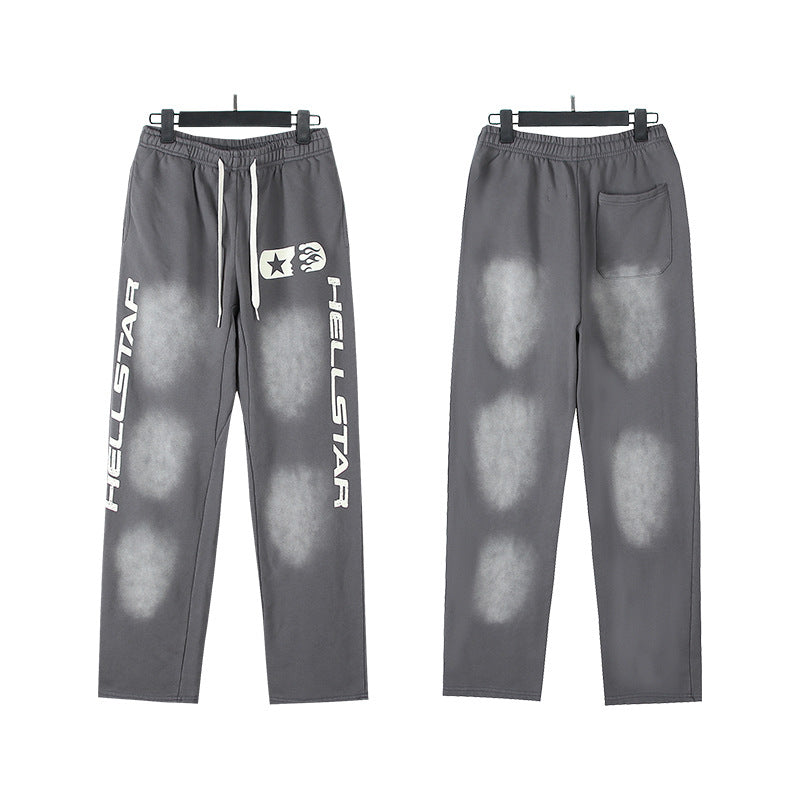 Cross border Fashion Hellstar Washed Retro Hip Hop American Street Printed Casual Cotton Pants Bathroom Pants
