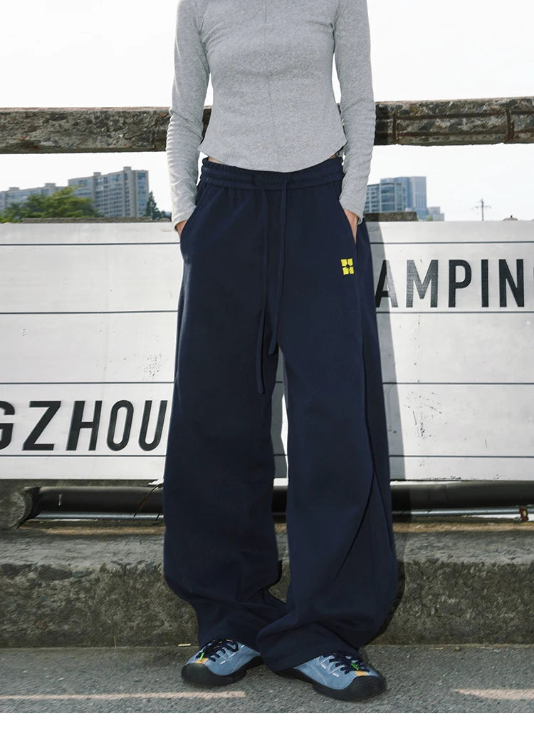 MANYSTON American High Street Versatile Casual Wide Leg Pants, Men's Niche Design Sense, Black Straight Leg Pants, Spring and Autumn