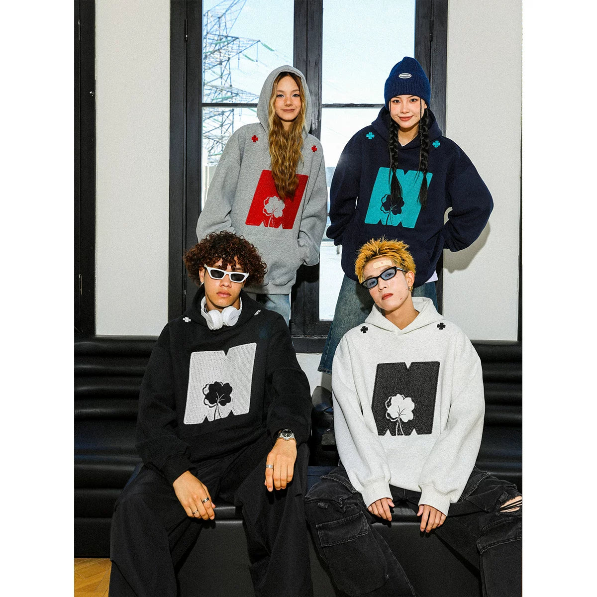 Jiang Yiyi's MANYSTON American High Street Couple's Hoodie Spring and Autumn Trendy Brand Black Hoodie for Men