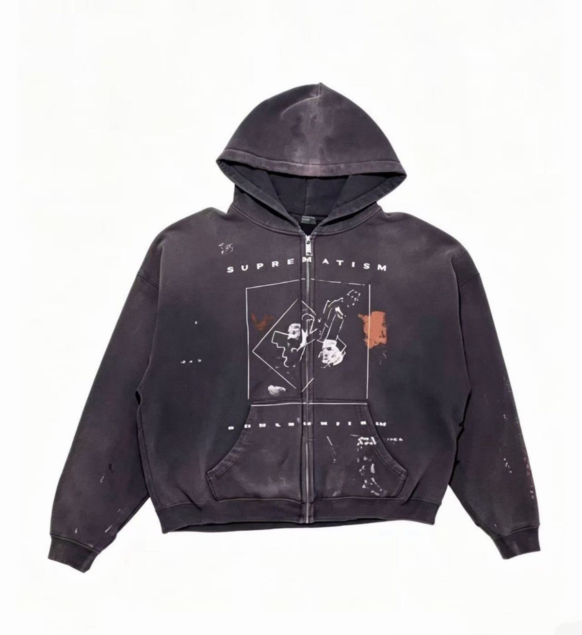 Cross border beauty trend E.R.D washed water distressed embroidered print hooded zipper pure cotton casual versatile hoodie jacket