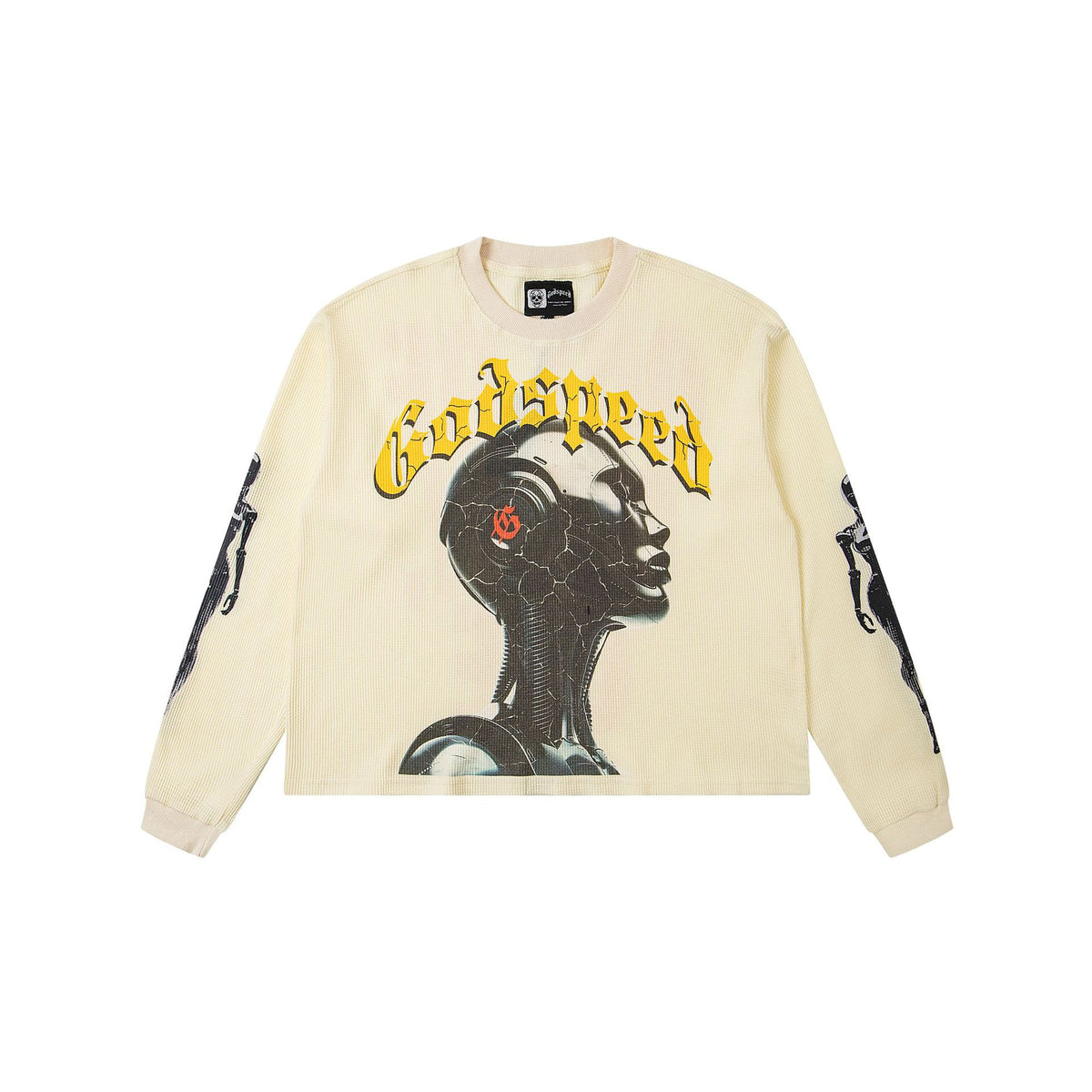 Cross border fashion Godspeed new American street hip-hop print retro waffle casual long sleeved T-shirt