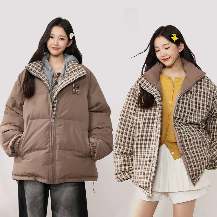 MANYSTON American fashion brand checkered double-sided cotton jacket men's winter thick warm bread jacket cotton coat jacket