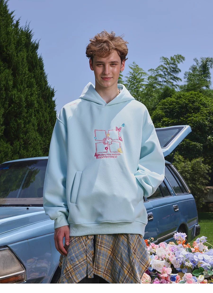 Qing Dynasty MANYSTON American Heavy duty Embroidered Hoodie Hoodie Men's Spring and Autumn Trendy Brand Hoodie Couple's Coat