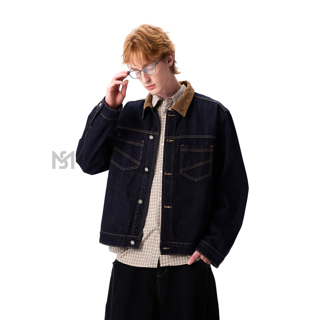 MANYSTON minimalist retro original cow jacket men's spring and autumn loose casual workwear collar denim top jacket