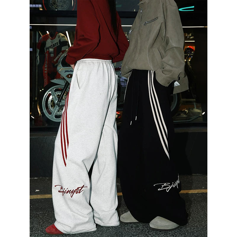 MANYSTON American retro three bar casual versatile pants men's spring and autumn straight leg loose sports sweatpants