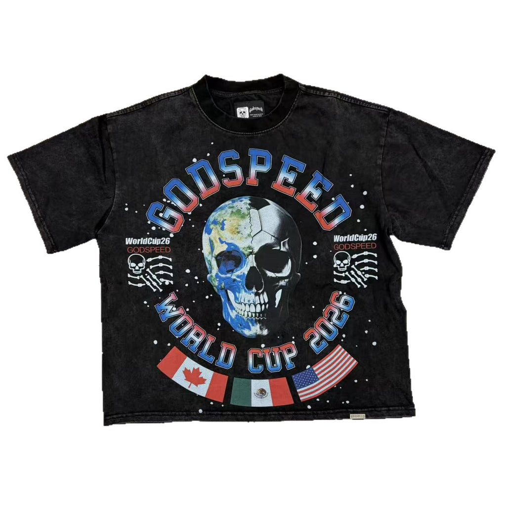 Cross border fashion Godspeed new American street hip-hop pure cotton retro vintage casual versatile short sleeved shirt