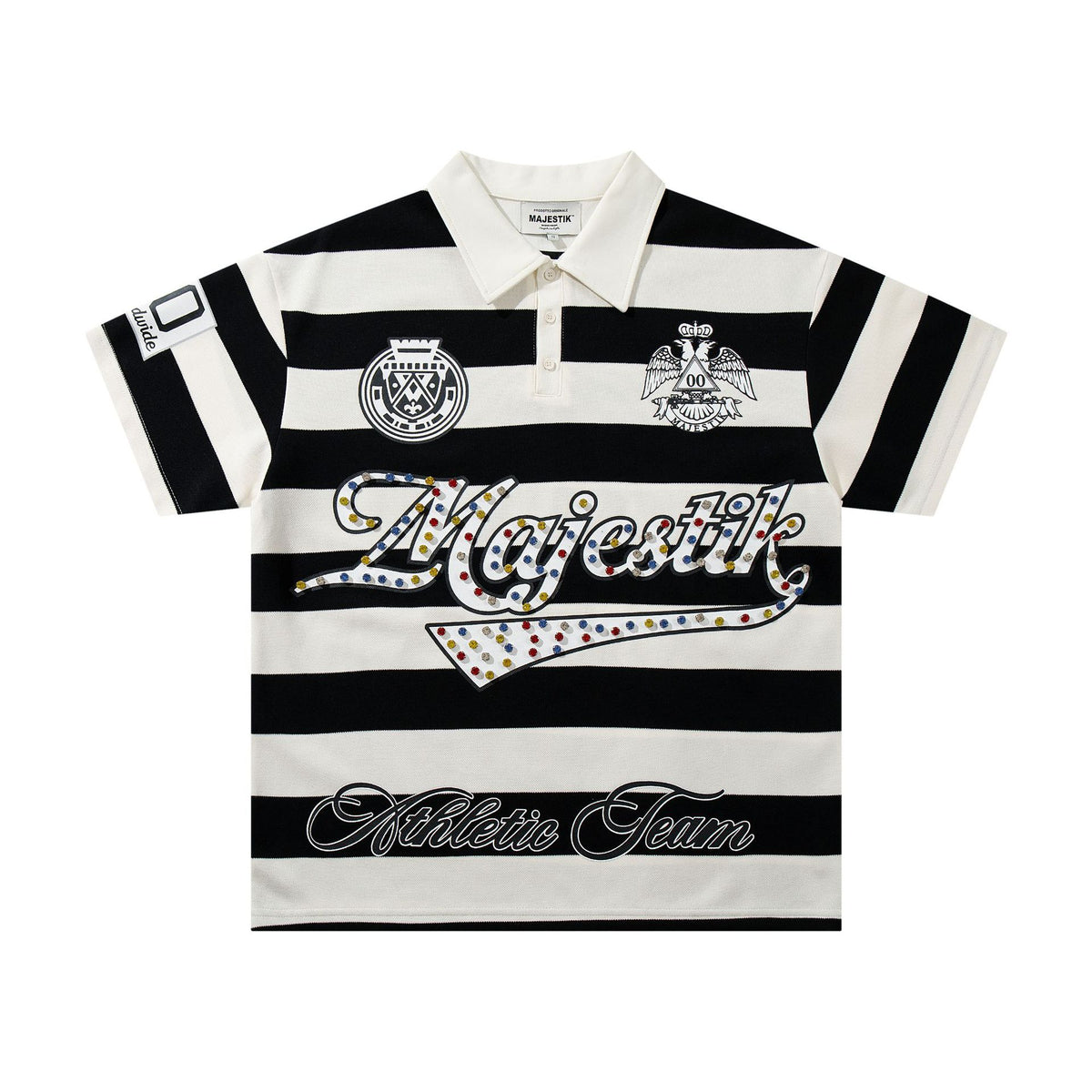 Cross border Meichao MAJESTIK Direct Spray American Street Hip Hop Printed Hot Diamond Embroidered Retro Washed Short sleeved T-shirt