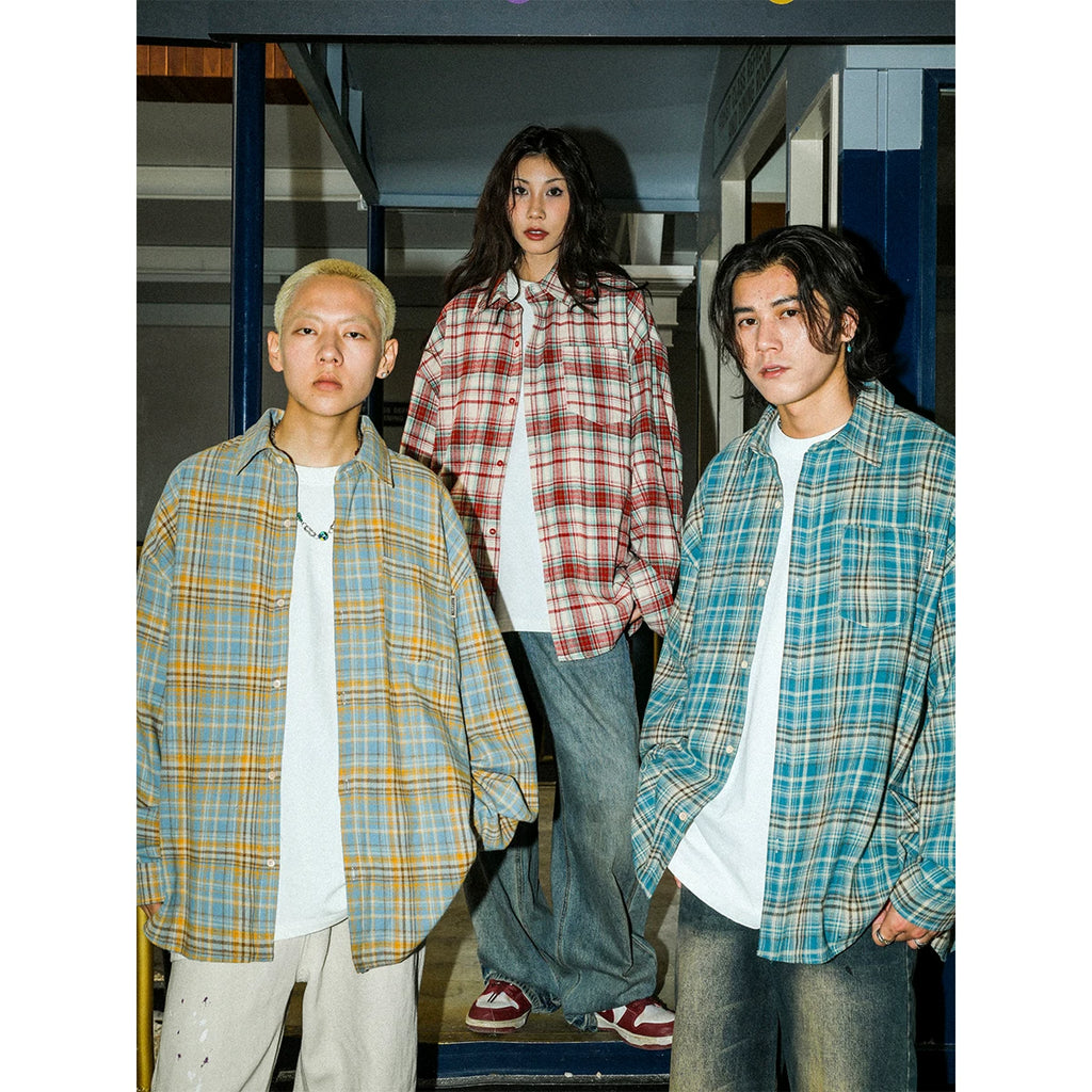 American retro checkered shirt, pure cotton summer casual shirt, MANYSTON cool and stylish inch shirt, blue checkered men's shirt