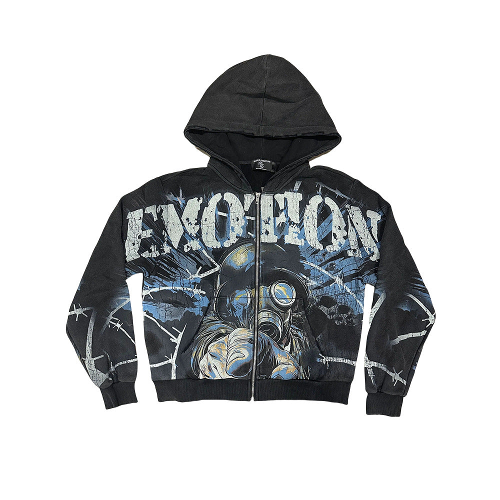 Cross border fashion new MIXEDEMOTION American street hip-hop pure cotton highly restored hooded sweatshirt