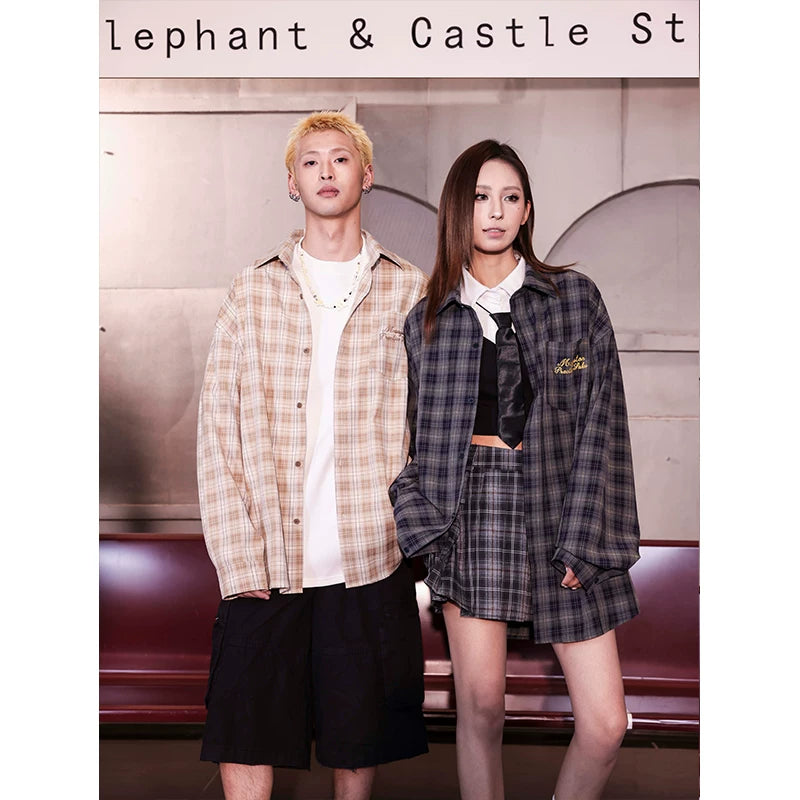 MANYSTON American retro long sleeved casual shirt for men, summer high-end sense, cool and stylish plaid shirt jacket
