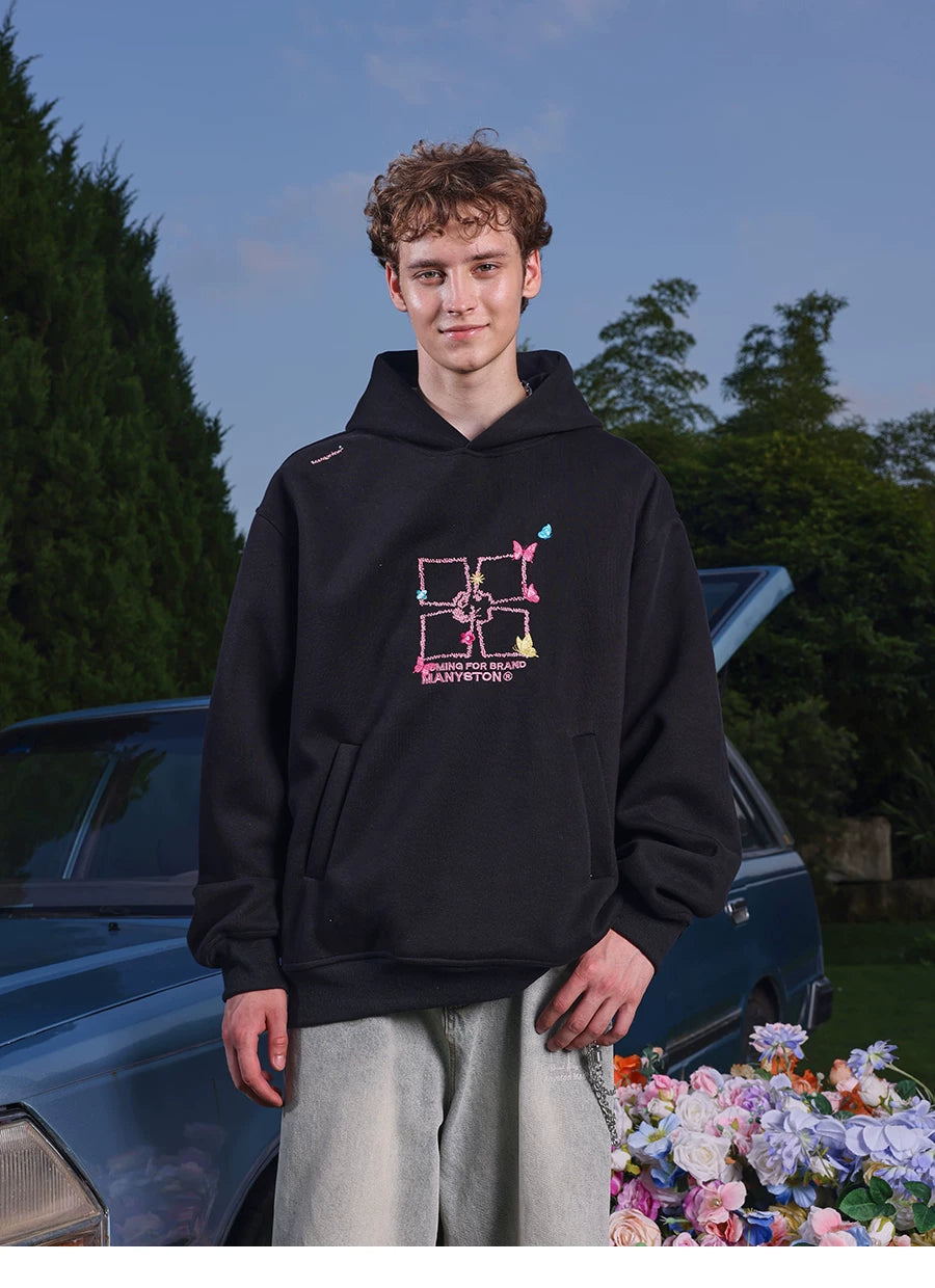 Qing Dynasty MANYSTON American Heavy duty Embroidered Hoodie Hoodie Men's Spring and Autumn Trendy Brand Hoodie Couple's Coat