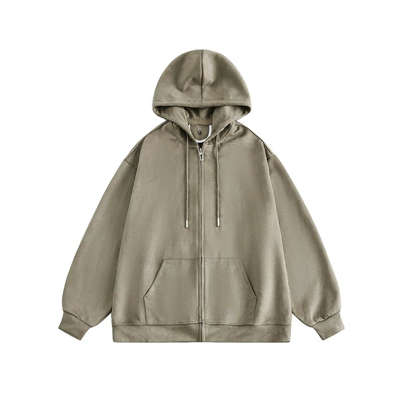 MANYSTON American hooded cardigan hoodie men's spring and autumn trendy brand 400g heavyweight couple suede jacket