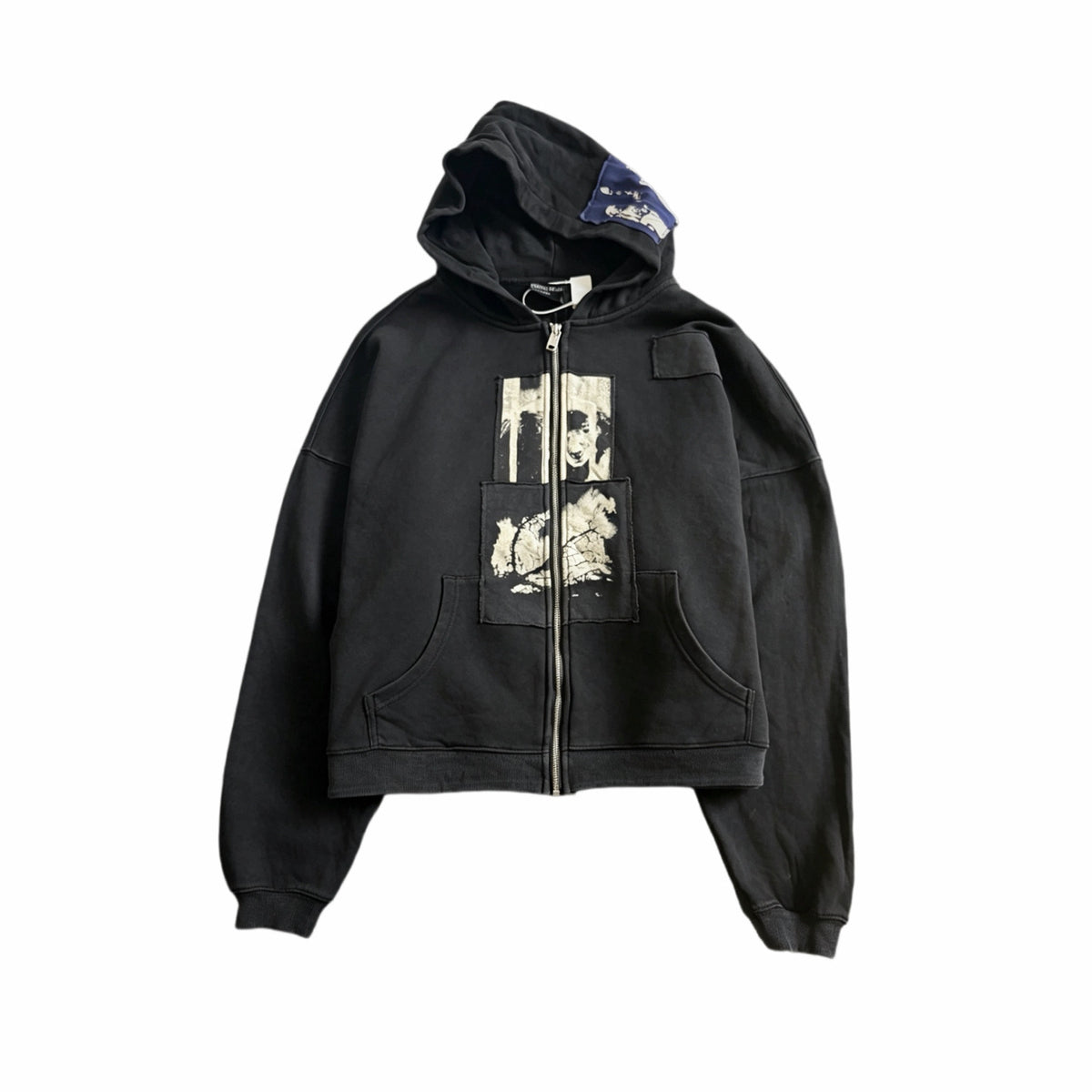 Cross border beauty trend E.R.D washed water distressed embroidered print hooded zipper pure cotton casual versatile hoodie jacket