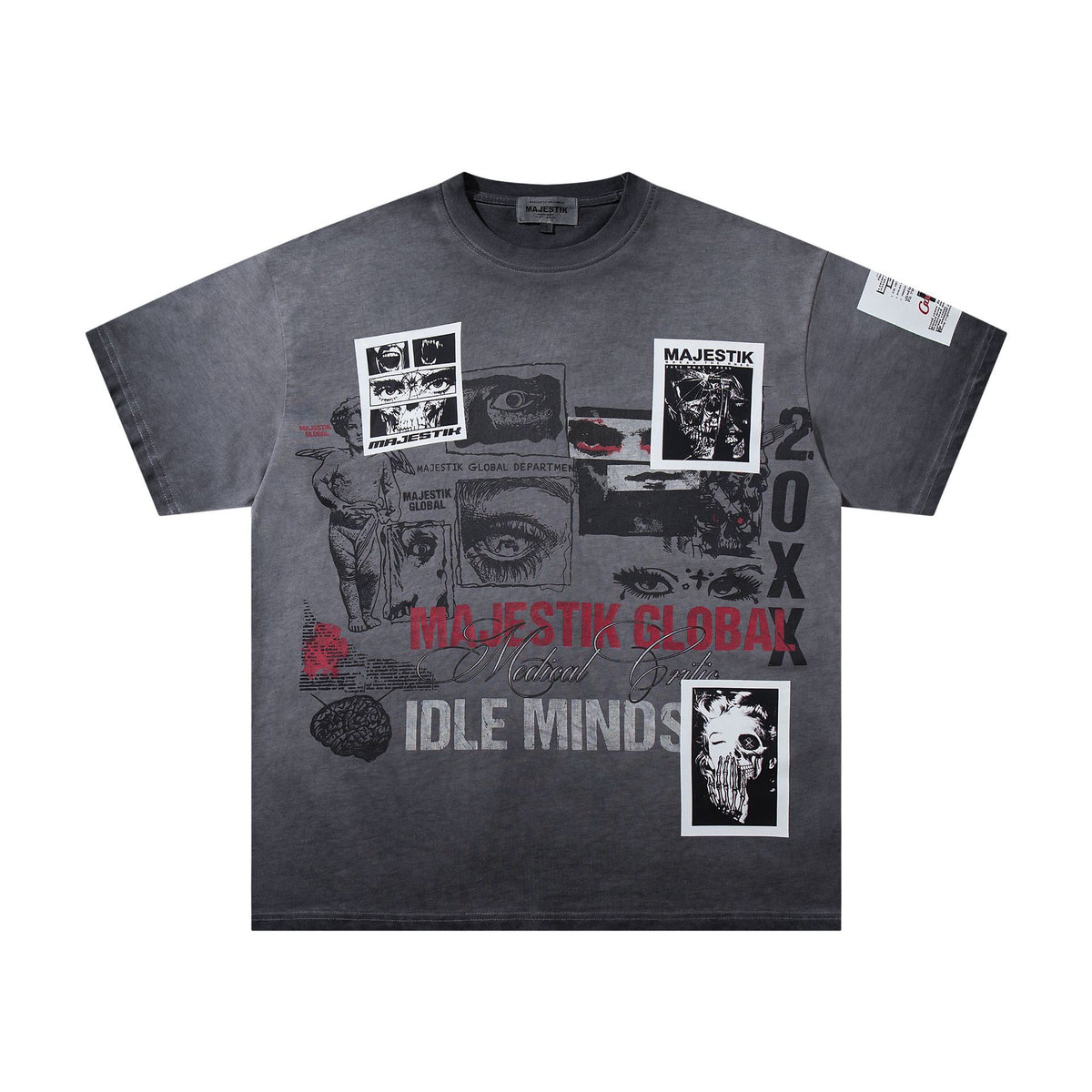Cross border Meichao MAJESTIK Direct Spray American Street Hip Hop Printed Hot Diamond Retro Washed Short Sleeve T-shirt
