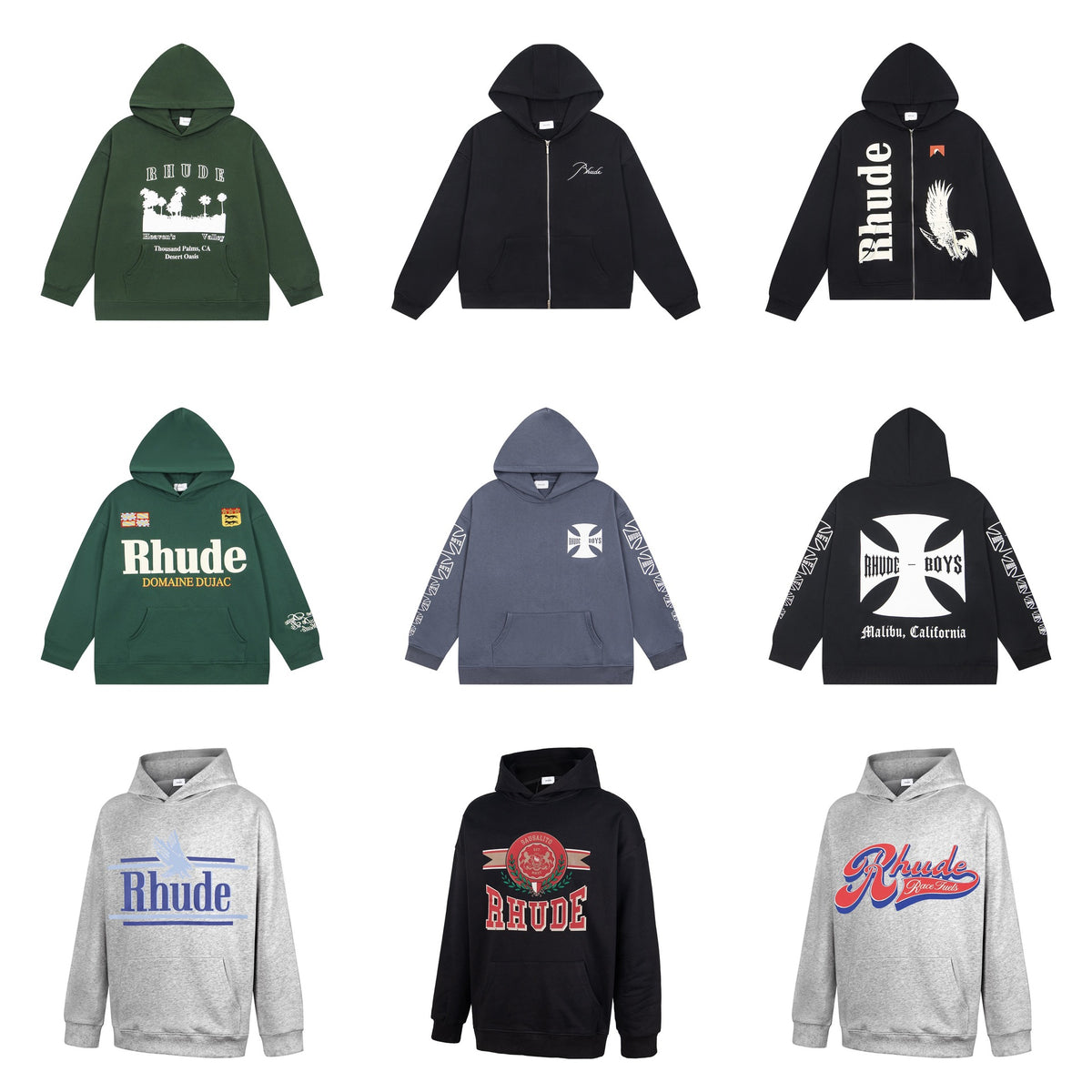 Cross border trendy brand RHUDE personalized pattern letter print heavyweight cotton casual comfortable and fashionable hooded sweatshirt