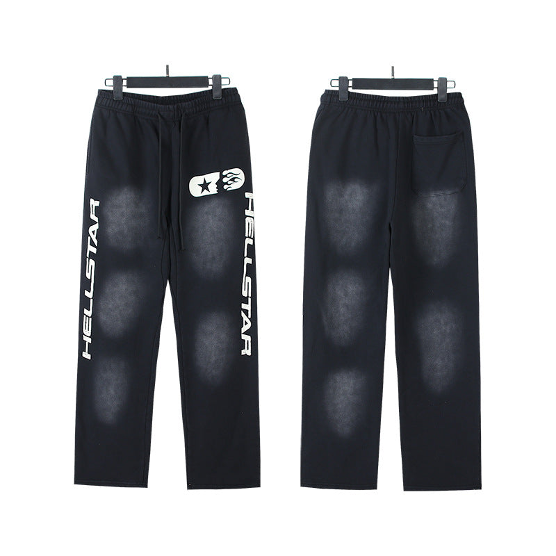 Cross border Fashion Hellstar Washed Retro Hip Hop American Street Printed Casual Cotton Pants Bathroom Pants