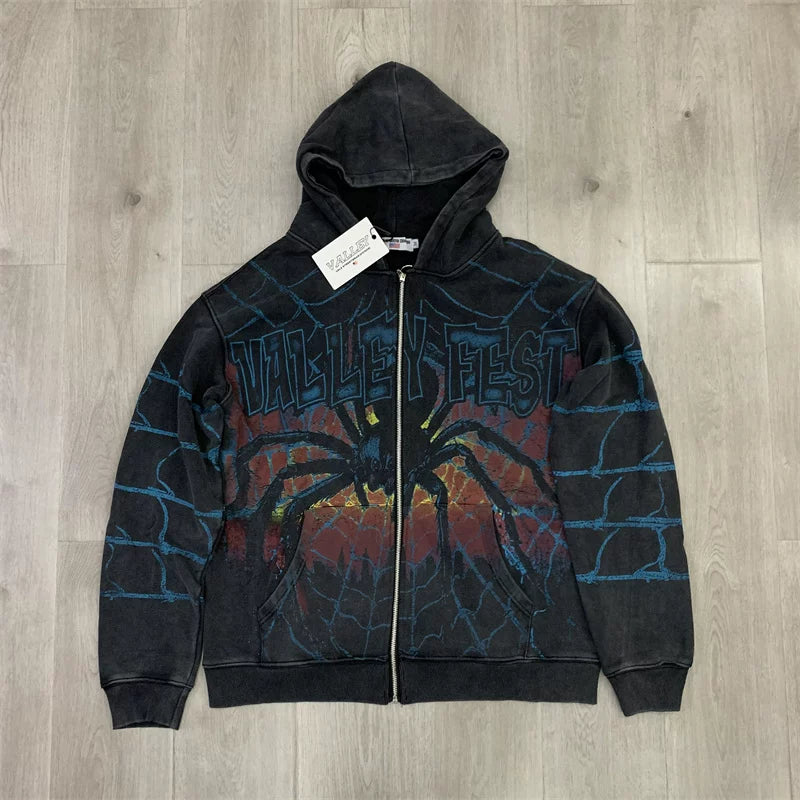 Vale Forever Embroidered Printed Meichao High Street Trendy Casual Loose Retro Washed Cardigan Hoodie