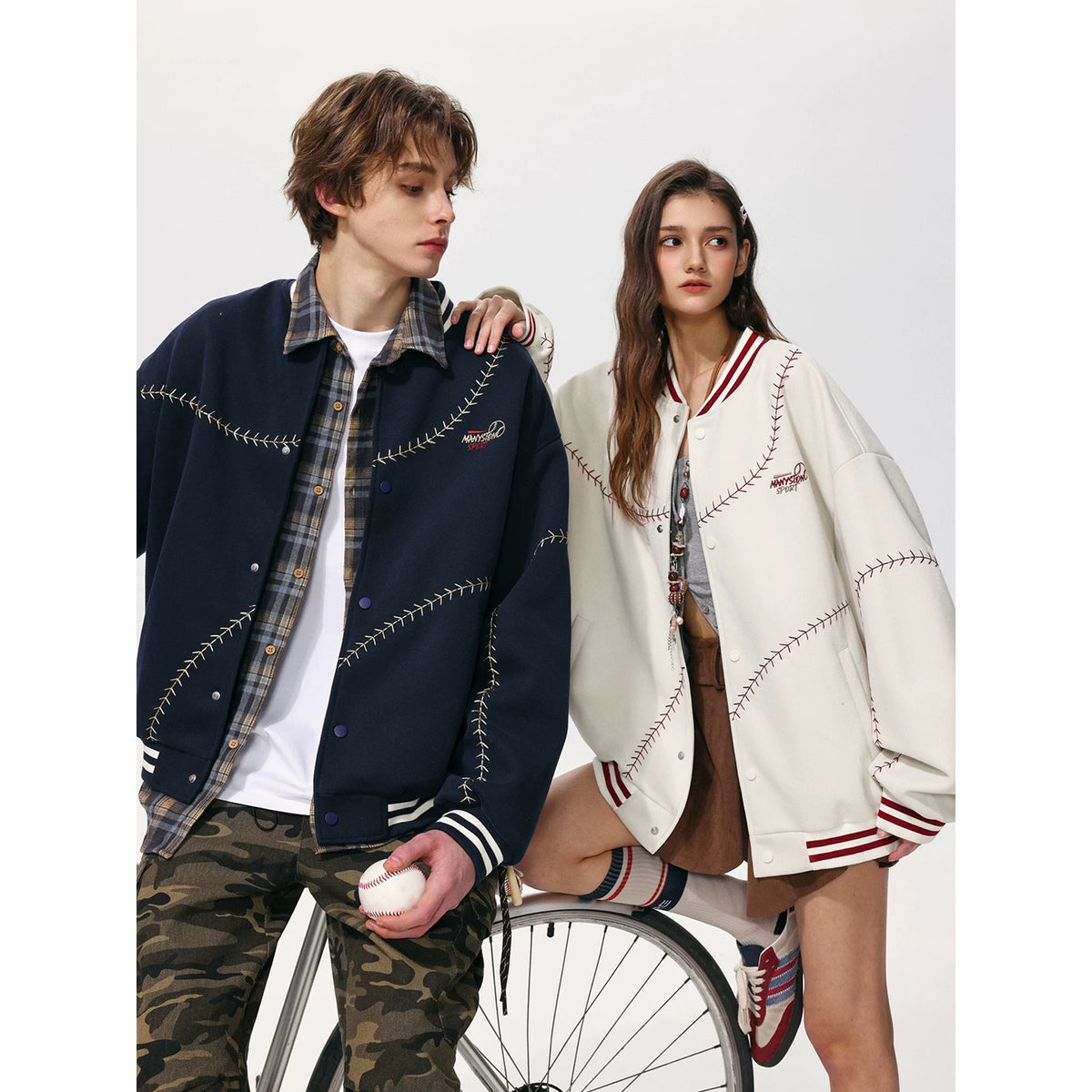 Zhang Zeyu's MANYSTON American retro embroidered baseball jacket for couples in spring and autumn casual wear