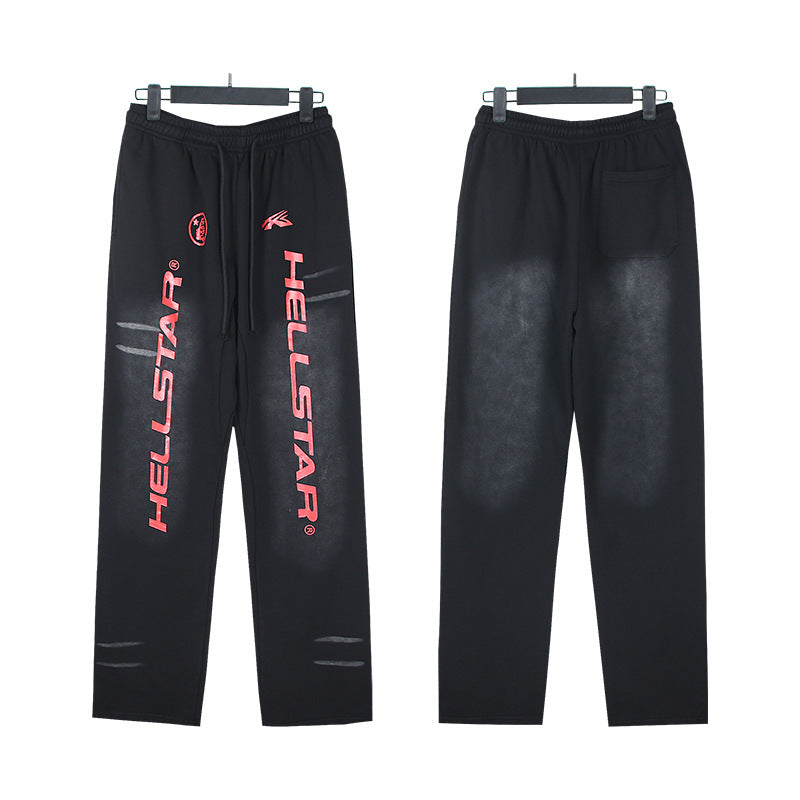 Cross border Fashion Hellstar Washed Retro Hip Hop American Street Printed Casual Cotton Pants Bathroom Pants