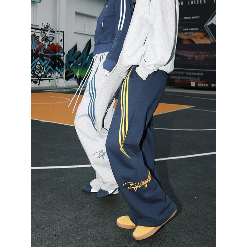 MANYSTON American retro three bar casual versatile pants men's spring and autumn straight leg loose sports sweatpants