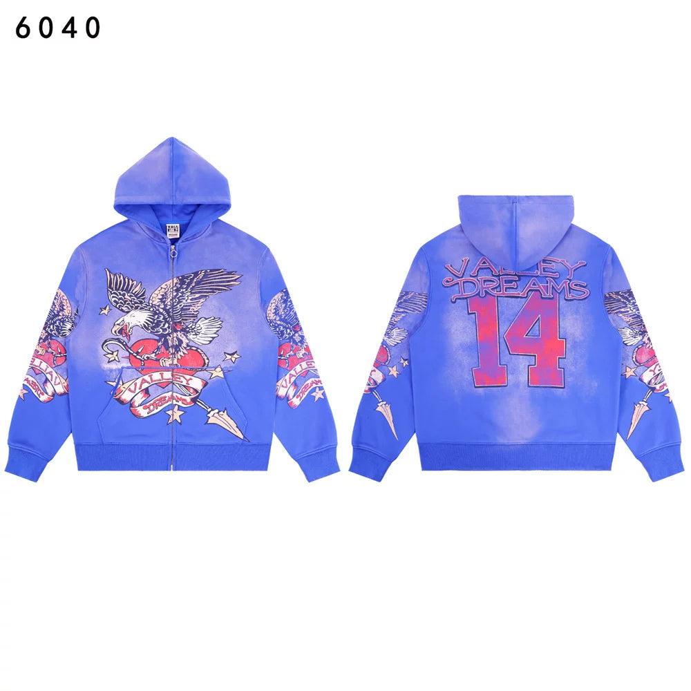 Vale Forever Valley Retro Printed High Street Trendy Casual Hoodie Pants Set