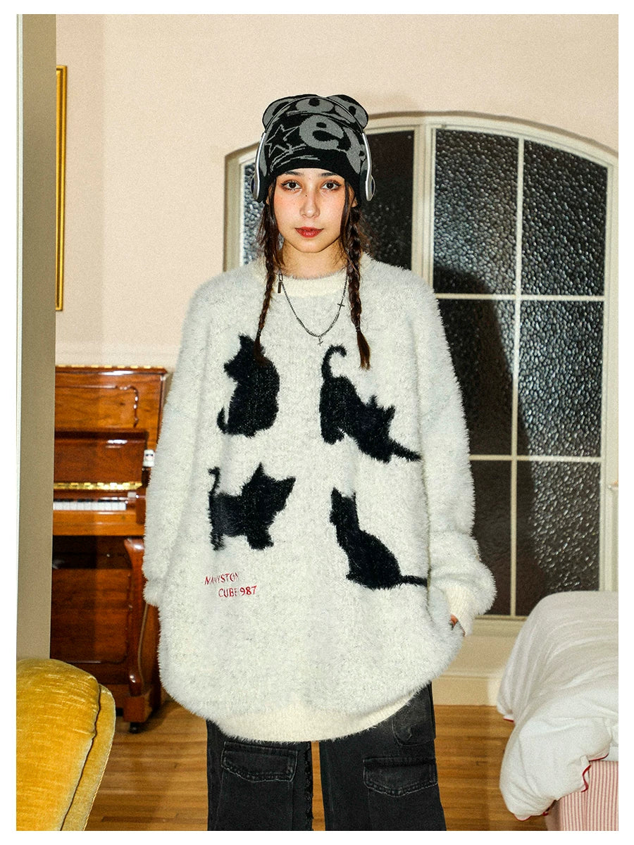 MANYSTON American Trendy Brand Youth Couple's Sweater Winter European and American Lazy Style Knitted Jacket for Men