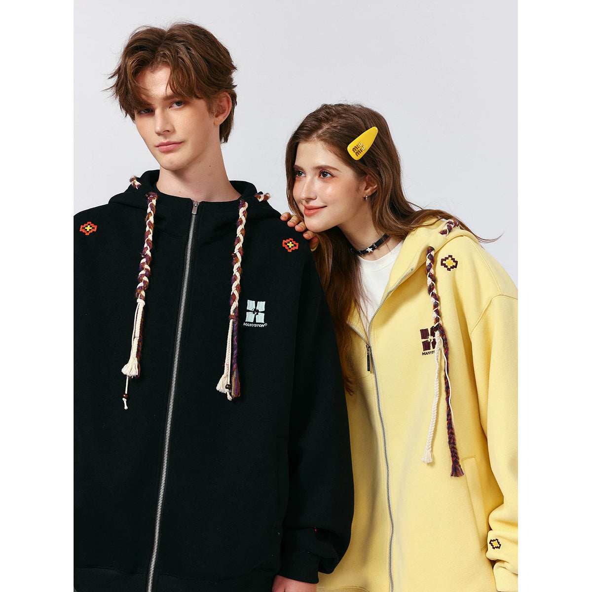 MANYSTON American High Street Fried Dough Twists Braid Hooded Zipper Guards Men's Spring and Autumn 420g Heavyweight Hoodie Coat