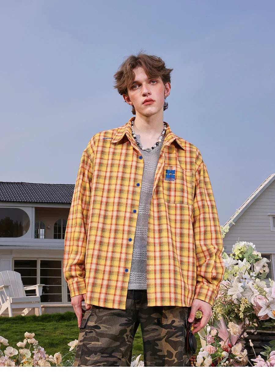Lv Sitong's same MANYSTON American retro long sleeved shirt for men's spring and autumn couple outfit embroidered shirt