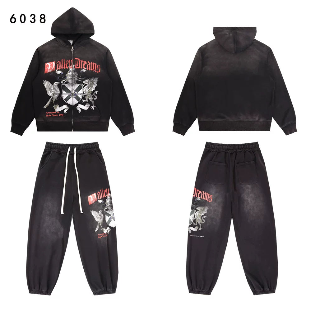 Vale Forever Valley Retro Printed High Street Trendy Casual Hoodie Pants Set