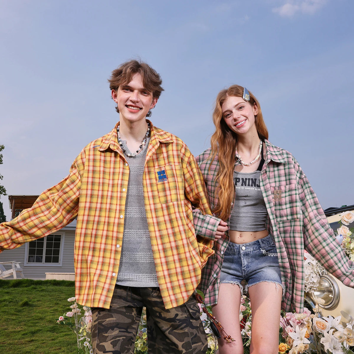 Lv Sitong's same MANYSTON American retro long sleeved shirt for men's spring and autumn couple outfit embroidered shirt