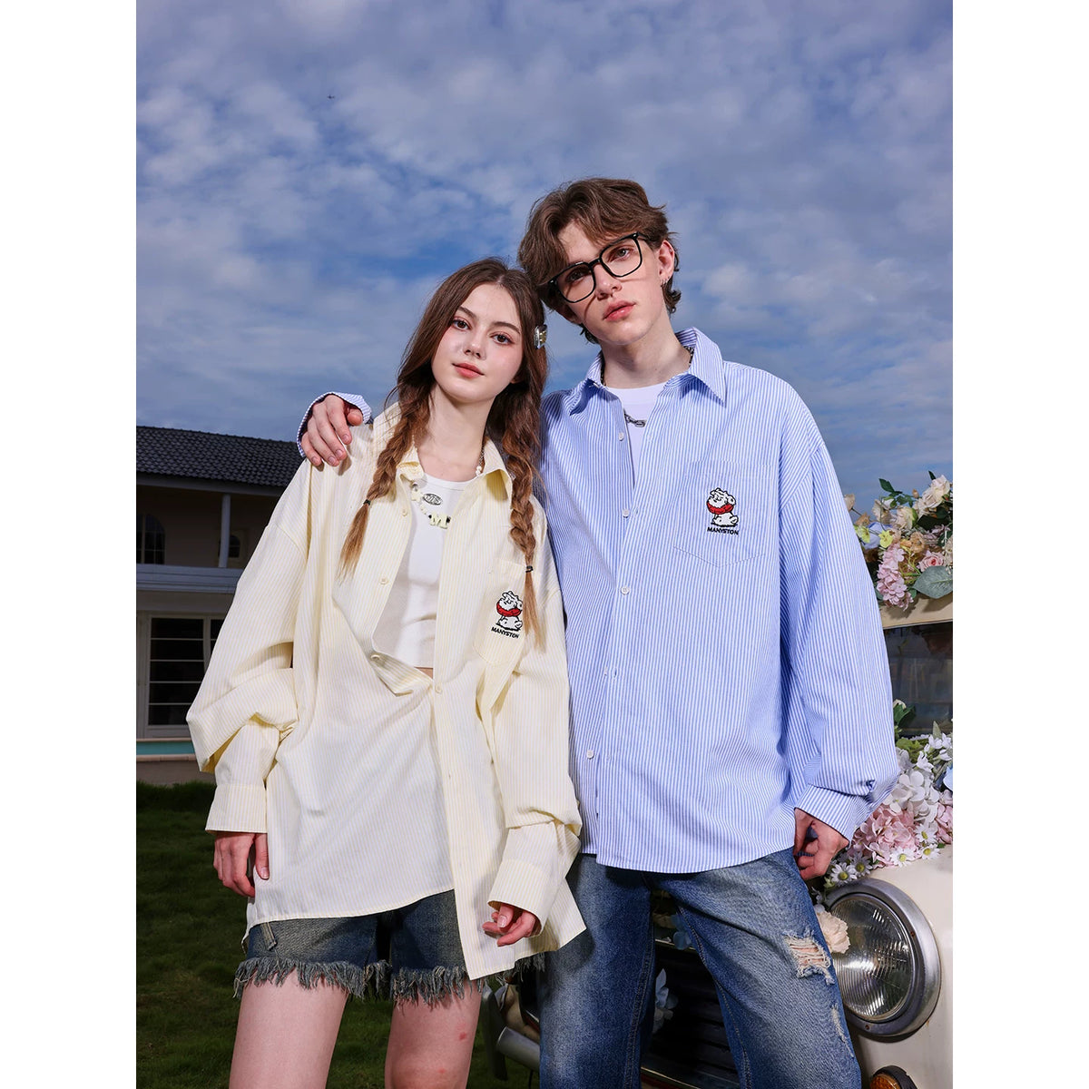 Hao Yiran's same style MANYSTON American high street striped long sleeved shirt for men's spring and autumn couple's top
