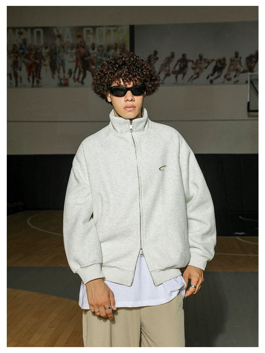 MANYSTON American High Street Zipper cardigan Sweatshirt Spring and Autumn Trendy Brand 400g Heavy duty Stand up Collar Men's Coat