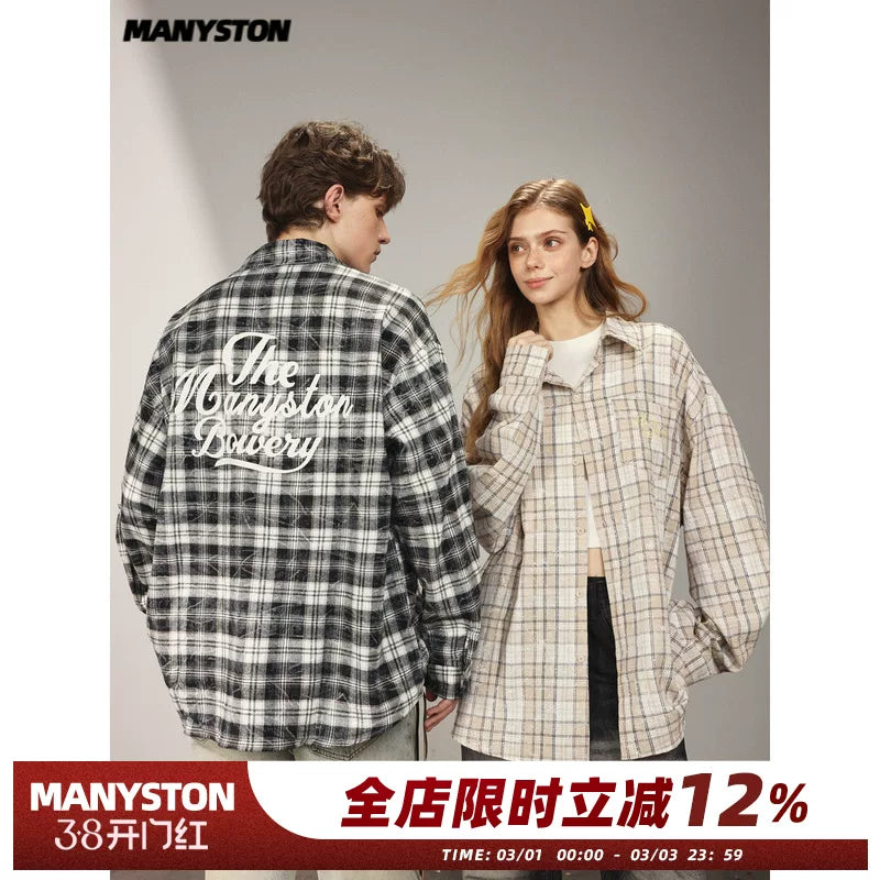 Yunqi Same Style MANYSTON American Pure Cotton Checkered Shirt Men's Spring and Autumn Trendy Brand Couple's Shirt Jacket