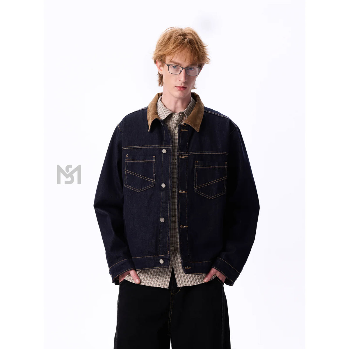 MANYSTON minimalist retro original cow jacket men's spring and autumn loose casual workwear collar denim top jacket