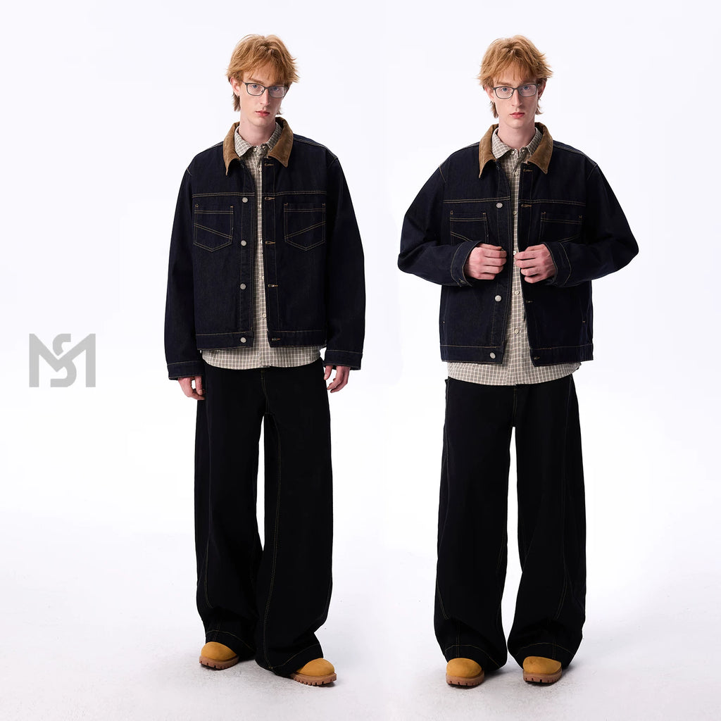 MANYSTON minimalist retro original cow jacket men's spring and autumn loose casual workwear collar denim top jacket