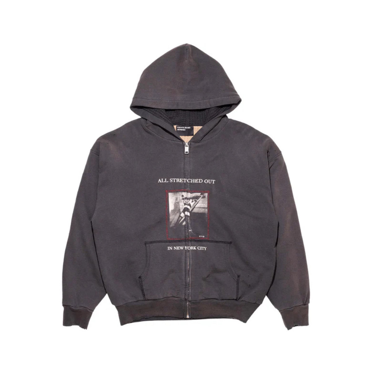 Cross border beauty trend E.R.D washed water distressed embroidered print hooded zipper pure cotton casual versatile hoodie jacket
