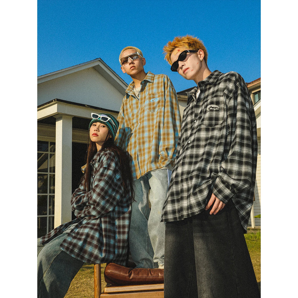 Li Qing's same style MANYSTON American retro checkered long sleeved shirt, spring thin casual shirt jacket