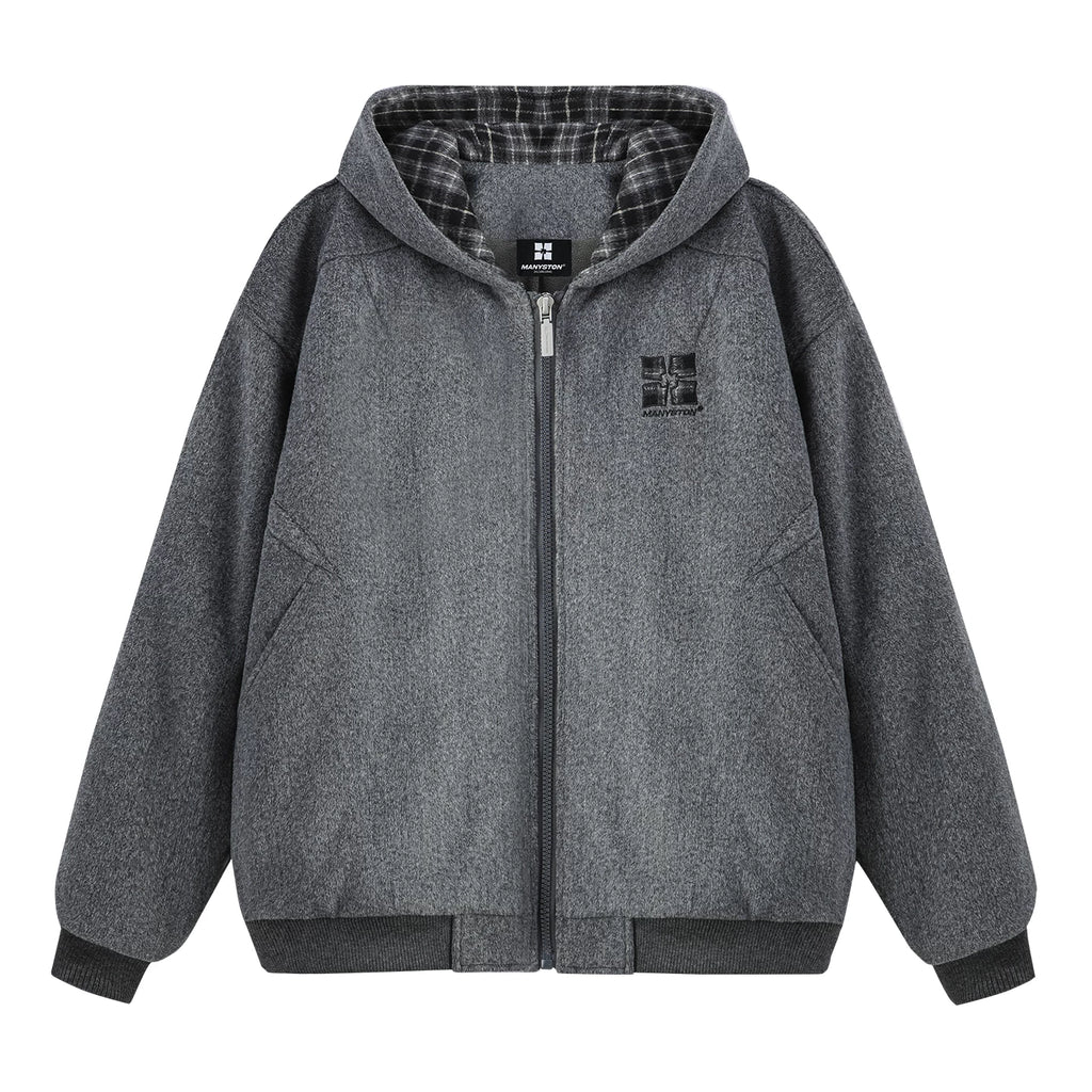 MANYSTON American style fleece hooded cardigan jacket for men's autumn and winter trendy brand teenagers, cotton padded thick jacket