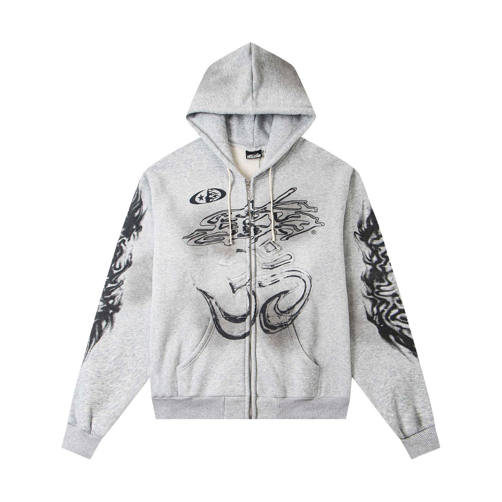 Cross border fashion Hellstar spray horse chestnut retro high street hoodie printed with American hip-hop street fleece hoodie