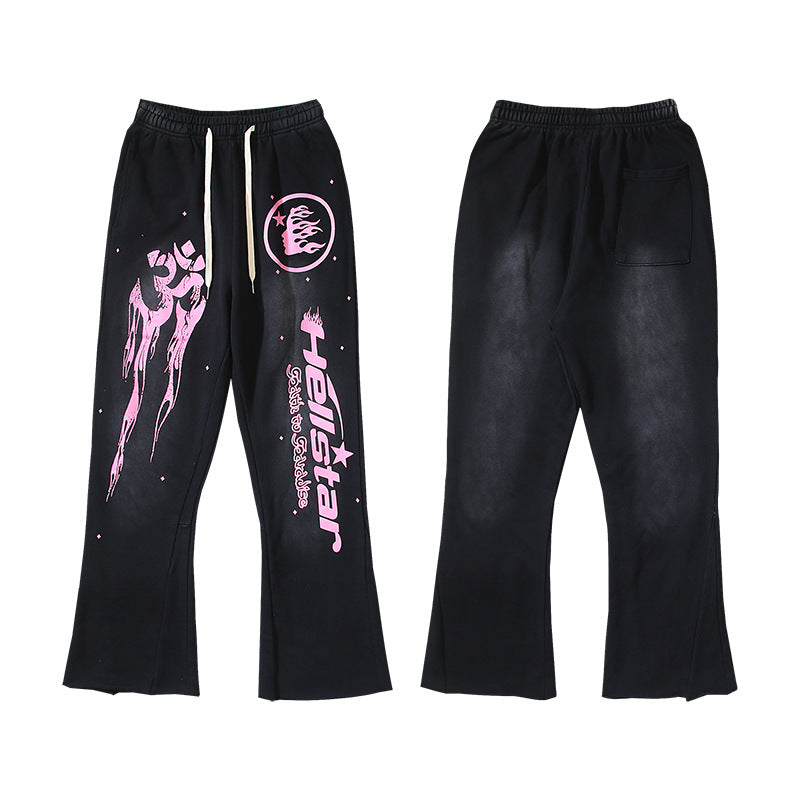 Cross border Fashion Hellstar Washed Retro Hip Hop American Street Printed Casual Cotton Pants Bathroom Pants