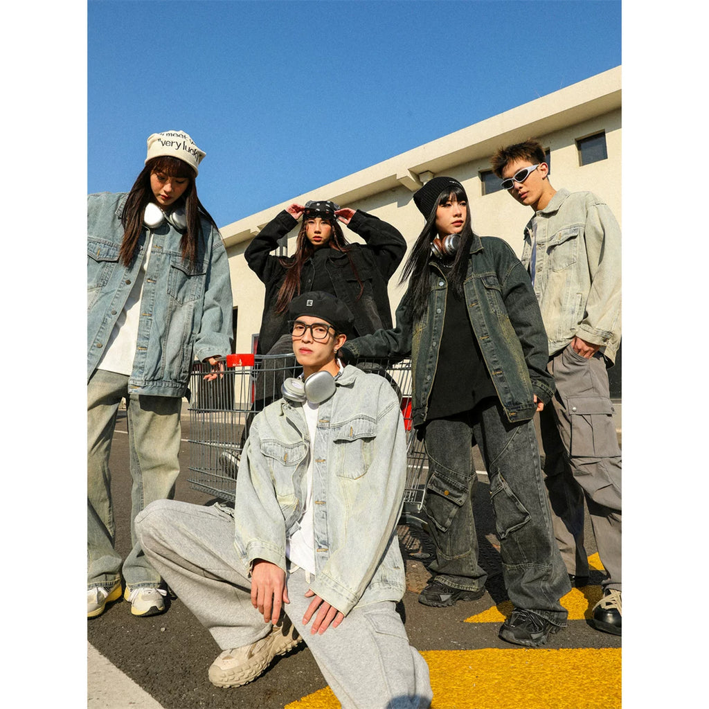 MANYSTON denim jacket men's trendy brand new top couple denim jacket spring cool casual jacket American style